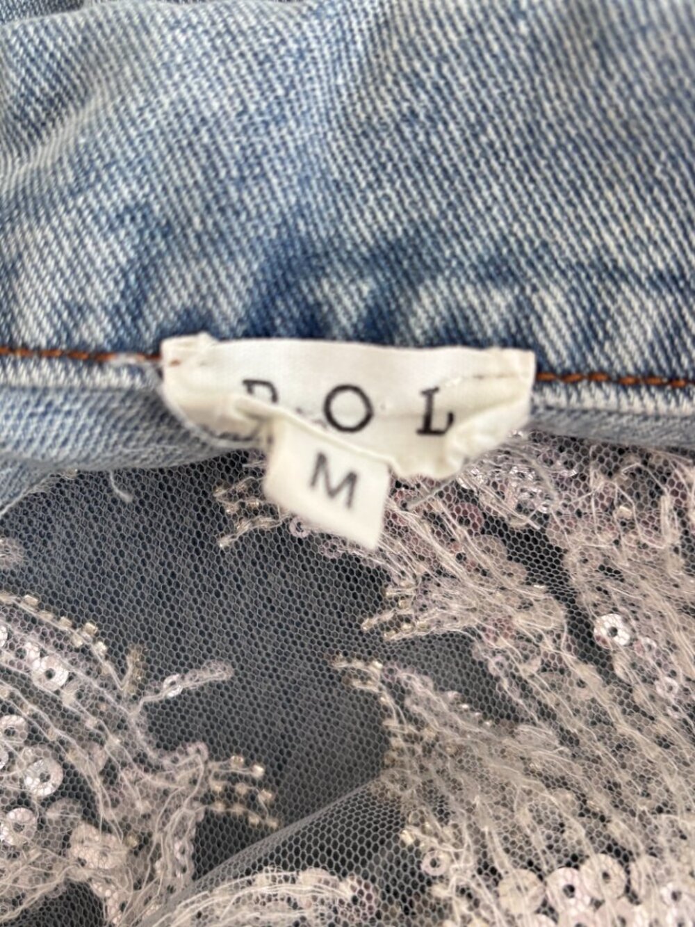POL Sequin & Pearl Embellished Distressed Denim Trucker Vest - Picture 11 of 11